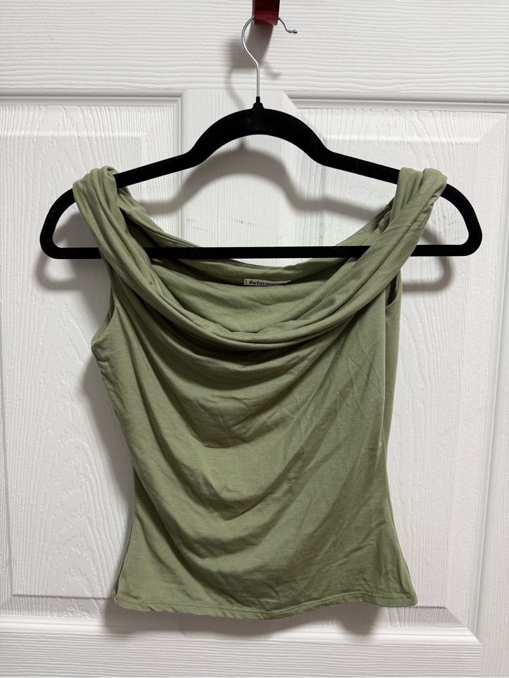 Reformation Green Off the Shoulder Top